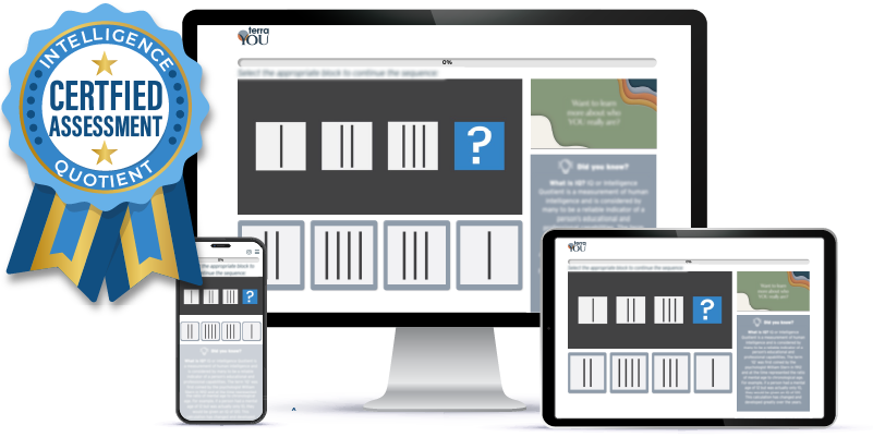 Different devices display the TerraYou online IQ test and IQ questions