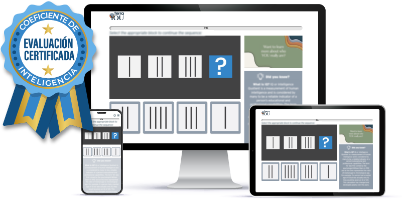 Diferentes dispositivos muestran el test de CI online de TerraYou y las preguntas de CI
